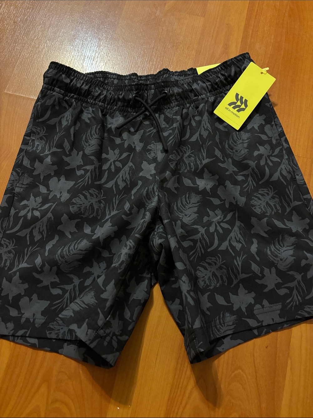 all in motion Black Floral-Print Swim Trunks